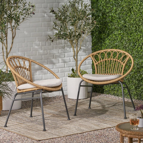 Image of Kiante Outdoor Wicker Chair with Cushion (Set of 2)