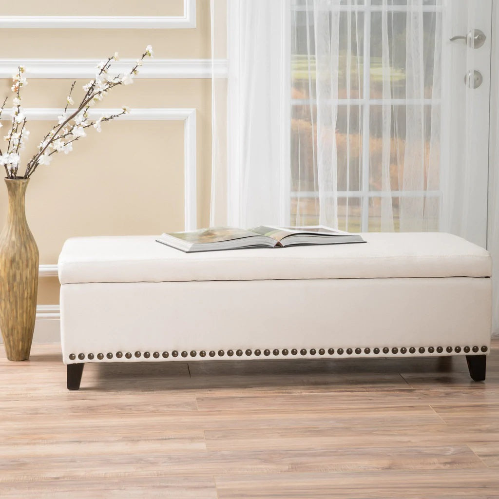 Labella Contemporary Fabric Upholstered Storage Ottoman with Nailhead Trim