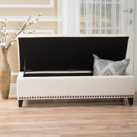 Image of Labella Contemporary Fabric Upholstered Storage Ottoman with Nailhead Trim