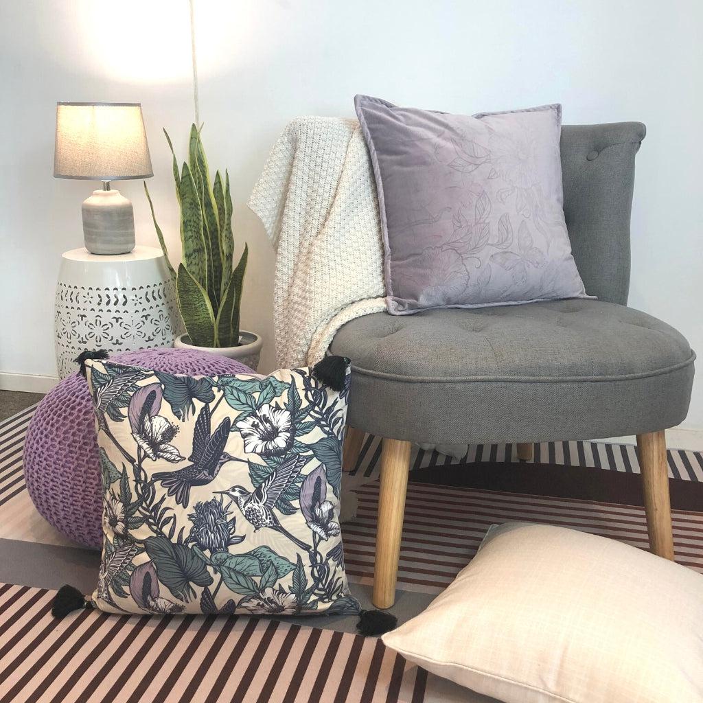 Lilac Floral Embossed Pillow Cover