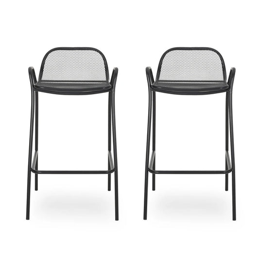 Linda Modern Outdoor Iron Barstool (Set of 2)