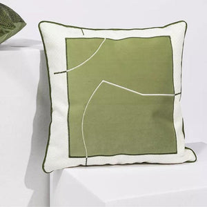 Line Embroidered Two-tone Throw Pillow Cover