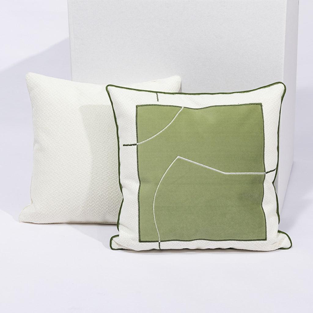 Line Embroidered Two-tone Throw Pillow Cover