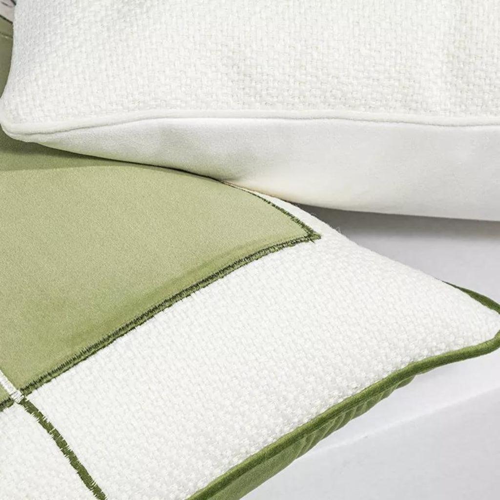 Line Embroidered Two-tone Throw Pillow Cover