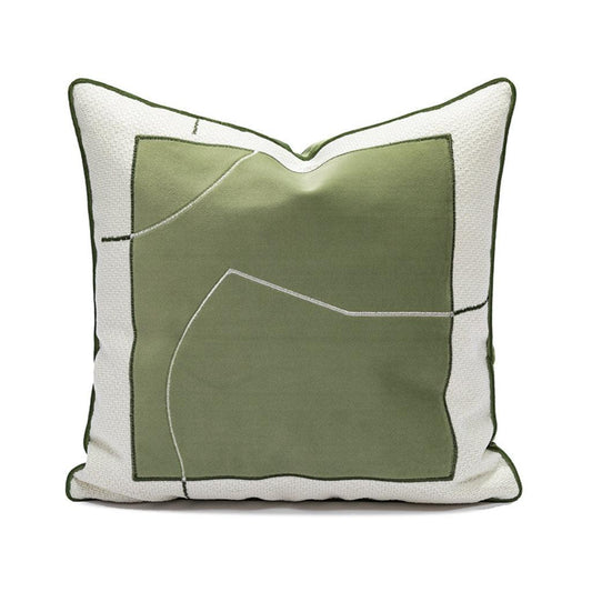 Line Embroidered Two-tone Throw Pillow Cover