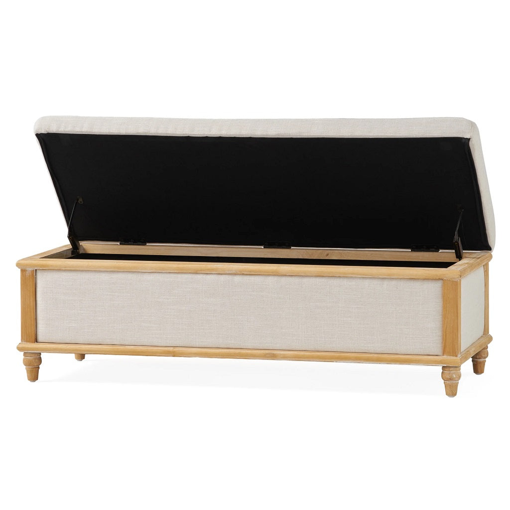 Lombardi French Style Upholstered Light Beige Fabric Storage Ottoman