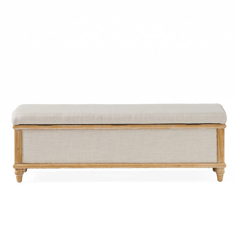 Image of Lombardi French Style Upholstered Light Beige Fabric Storage Ottoman