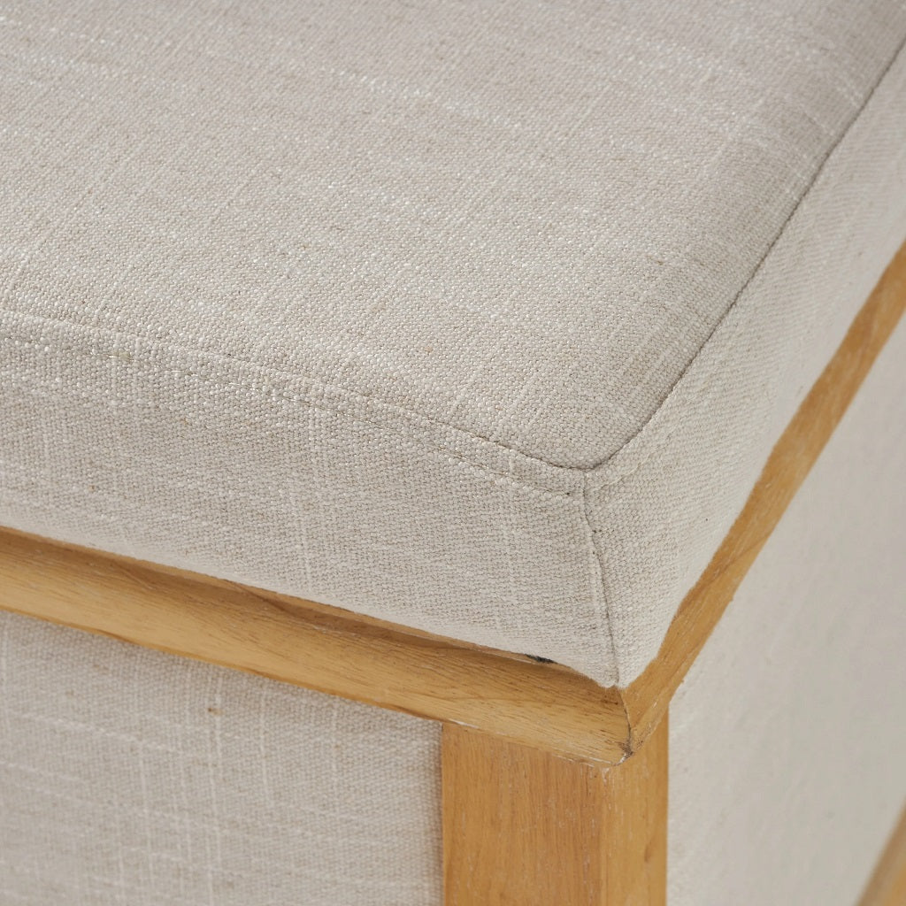Lombardi French Style Upholstered Light Beige Fabric Storage Ottoman