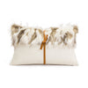 Long Faux Fur White Leather Lumbar Pillow Cover with Tied Knot