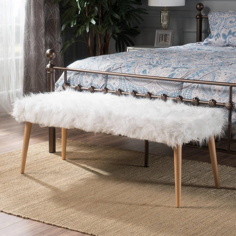 Image of Majestic Mid-Century Long Hair Faux Fur Ottoman