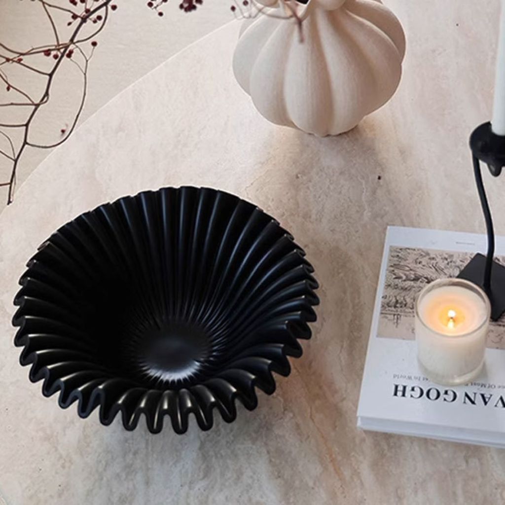 Matte Black Ripple Decorative Bowl