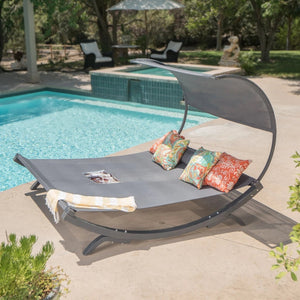Merianna Gray Wood Daybed with Gray Outdoor Mesh Canopy