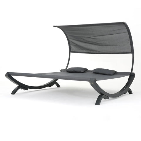 Image of Merianna Gray Wood Daybed with Gray Outdoor Mesh Canopy