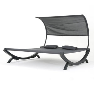 Merianna Gray Wood Daybed with Gray Outdoor Mesh Canopy