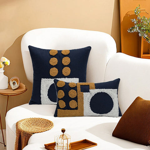 Image of Midnight Blue Tufted Geometric Throw Pillow Cover (Set of 2)