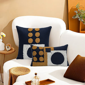 Midnight Blue Tufted Geometric Throw Pillow Cover (Set of 2)