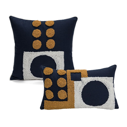 Image of Midnight Blue Tufted Geometric Throw Pillow Cover (Set of 2)