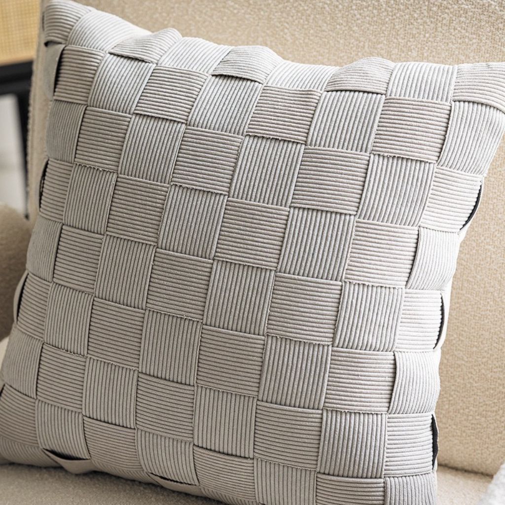 Misty Gray Basket-weave Throw Pillow Cover