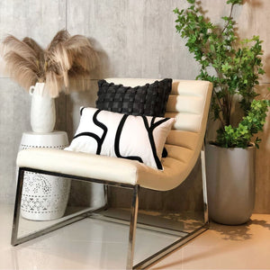 Modern Curved Lines with Chain Embroidery Lumbar Pillow Cover