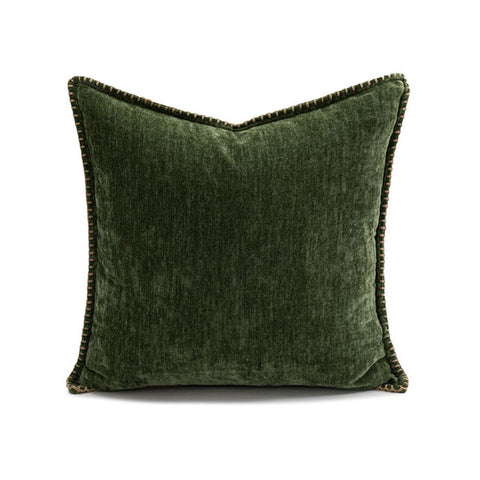 Image of Moss Green Chenille Throw Pillow Cover With Blanket Stitch