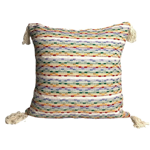Image of Multicolor Woven Striped Throw Pillow Cover with Tassels