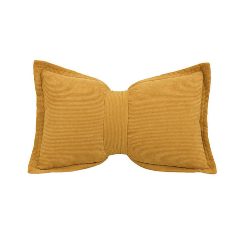 Image of Mustard Yellow Corduroy Bow Lumbar Pillow Cover