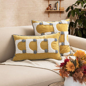 Mustard Yellow Tufted Arches Lumbar Pillow Cover
