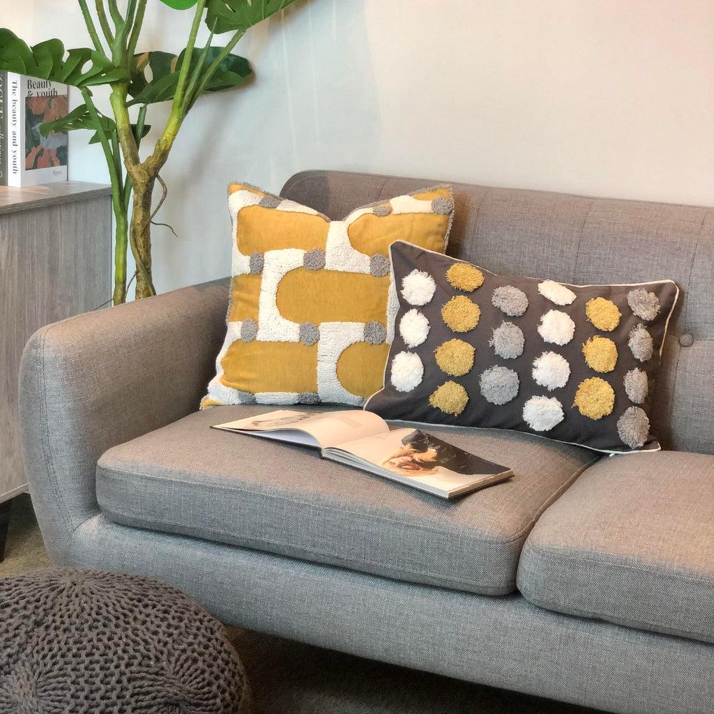 Mustard Yellow Tufted Arches Throw Pillow Cover