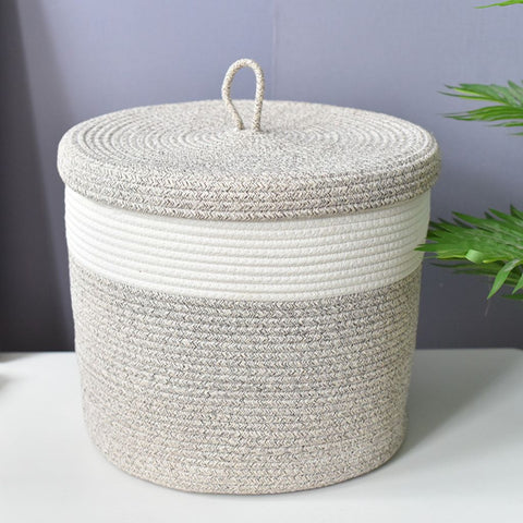 Image of Natural Cotton Rope Laundry Basket with Lid