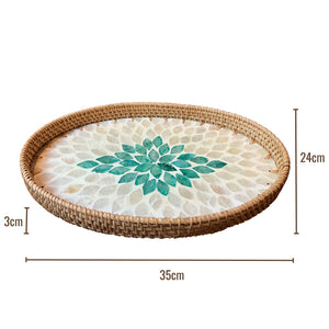 Natural Sea Shell Handwoven Rattan Oval Serving Tray