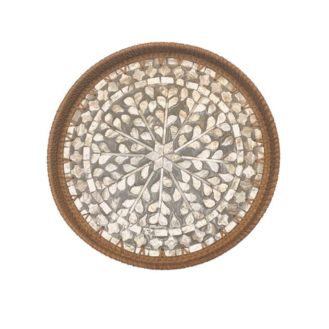 Image of Natural Sea Shell Handwoven Rattan Round Large Serving Tray