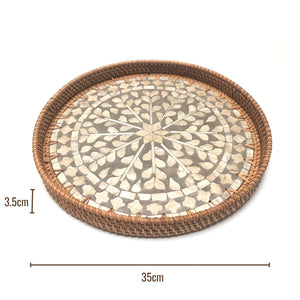 Natural Sea Shell Handwoven Rattan Round Large Serving Tray