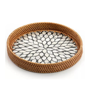 Natural Sea Shell Handwoven Rattan Round Serving Tray