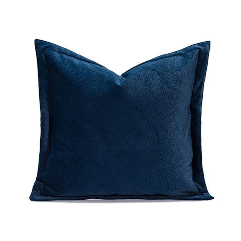Image of Navy Blue Bordered Throw Pillow Cover with Pebbled Leather Finishing