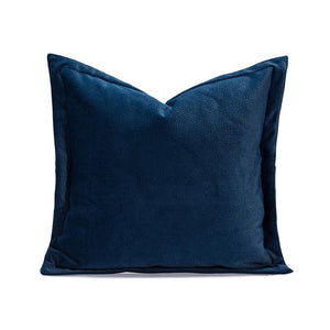 Navy Blue Bordered Throw Pillow Cover with Pebbled Leather Finishing