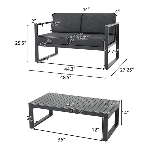 Image of Nealie Modern Outdoor 4-Piece Dark Gray Aluminium Chat Set with Cushions
