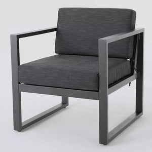 Nealie Modern Outdoor 4-Piece Dark Gray Aluminium Chat Set with Cushions