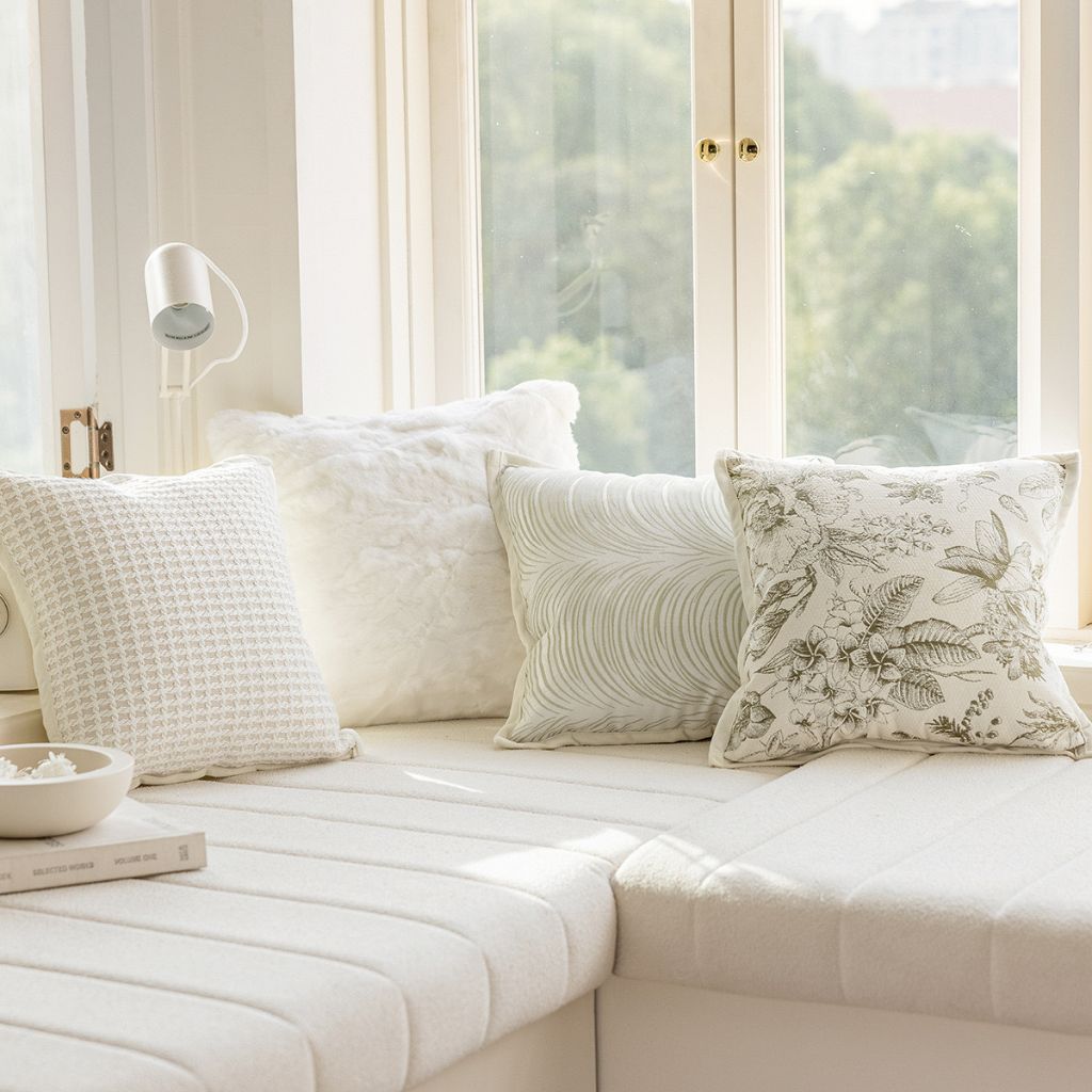 Neutral Cream and Green Spring Flowers Throw Pillow Cover