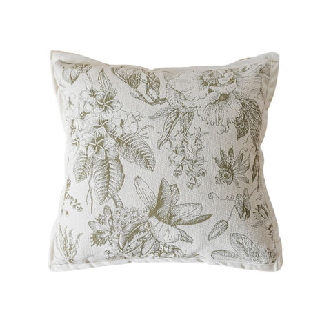 Image of Neutral Cream and Green Spring Flowers Throw Pillow Cover
