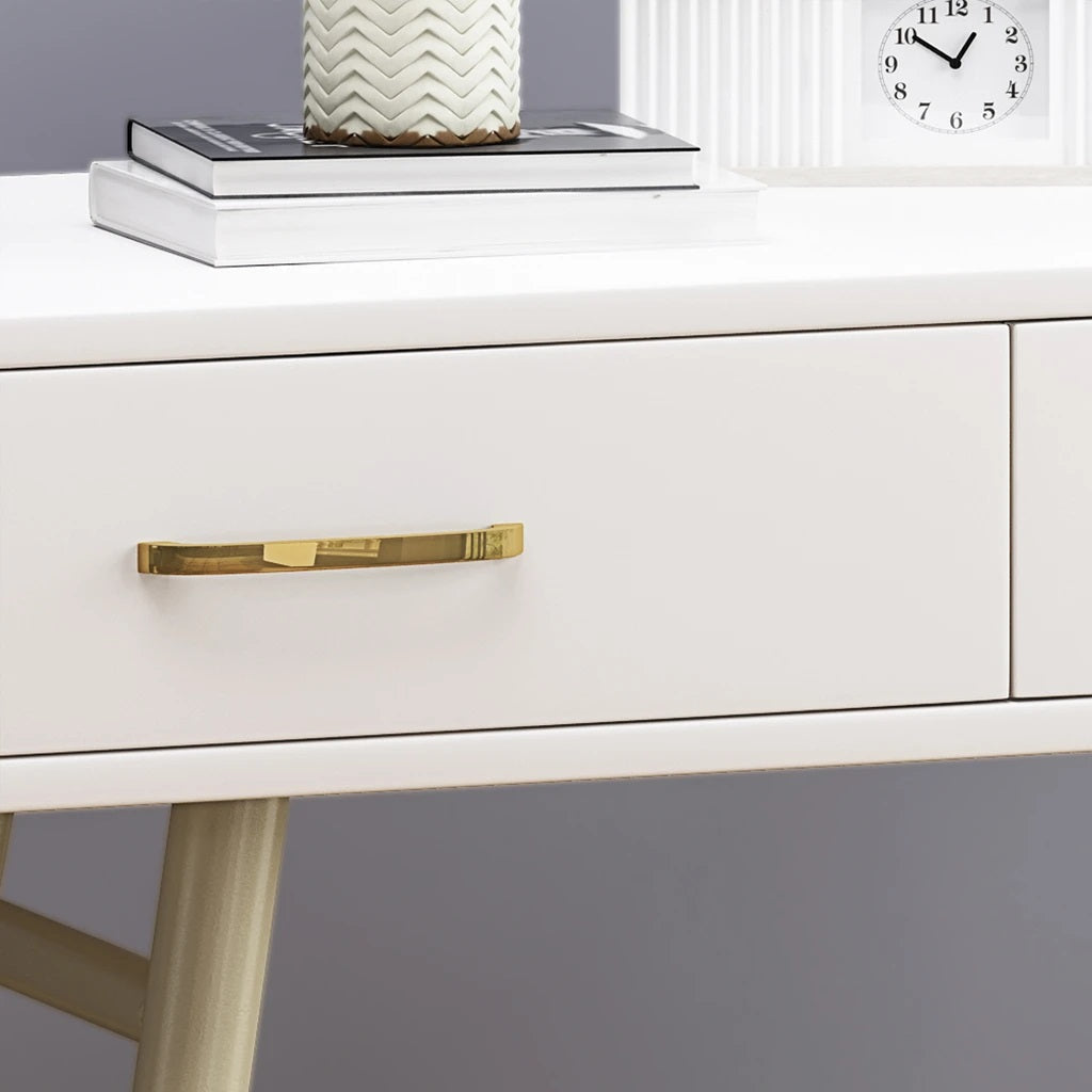 Nola Modern Faux Wood Vanity Table, White and Champagne Gold