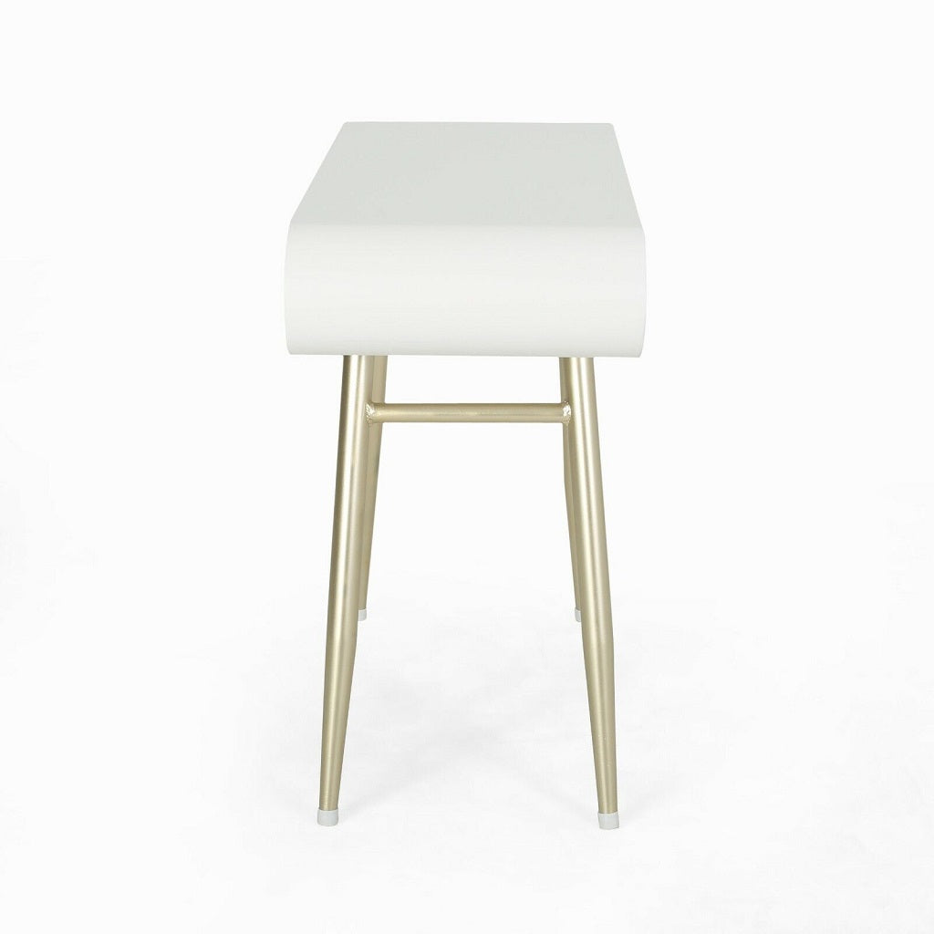 Nola Modern Faux Wood Vanity Table, White and Champagne Gold