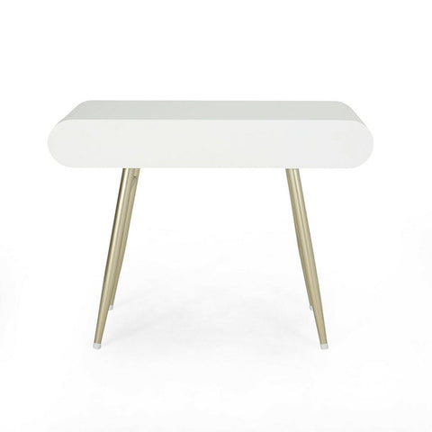 Nola Modern Faux Wood Vanity Table, White and Champagne Gold