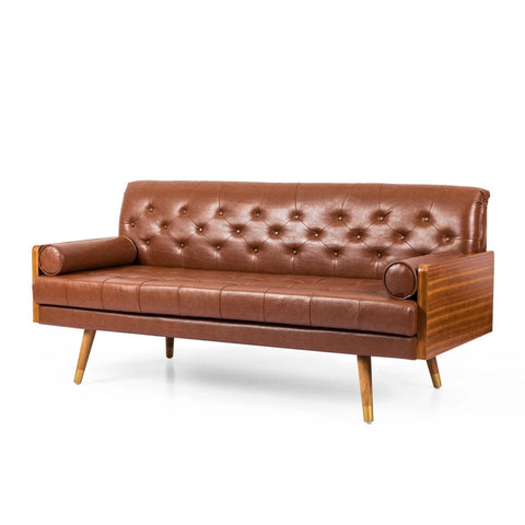 Image of Nunzio Mid-Century Modern Tufted Sofa with Rolled Accent Pillows