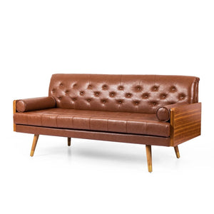 Nunzio Mid-Century Modern Tufted Sofa with Rolled Accent Pillows