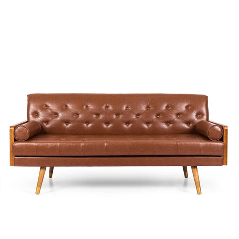 Image of Nunzio Mid-Century Modern Tufted Sofa with Rolled Accent Pillows