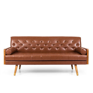 Nunzio Mid-Century Modern Tufted Sofa with Rolled Accent Pillows
