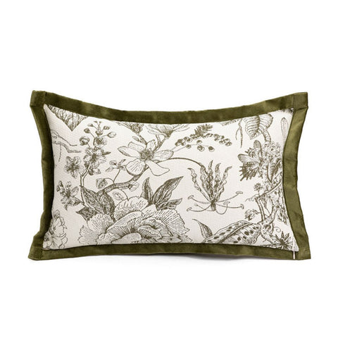 Image of Olive Green Floral Lumbar Pillow Cover