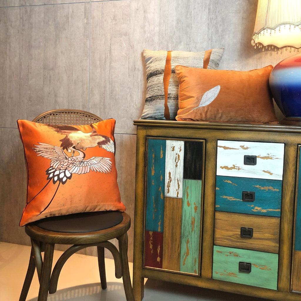 Orange Striped Metallic Throw Pillow Cover