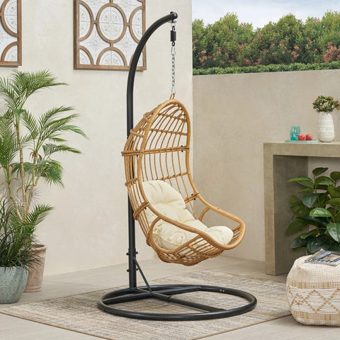 Image of Perry Outdoor Wicker Hanging Nest Chair with Stand