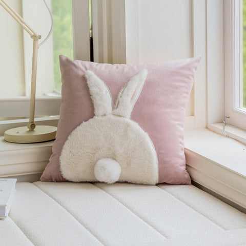 Image of Pink Bunny With 3D Embroidered & Tufted Faux Fur Throw Pillow Cover (Set of 2)